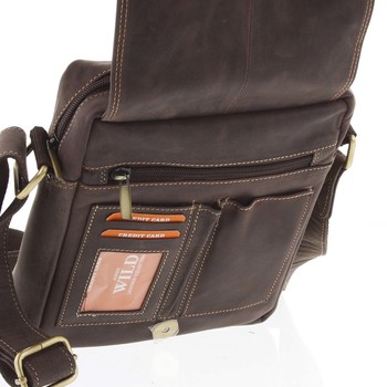 Pánska kožená crossbody taška tmavohnedá - WILD Yander