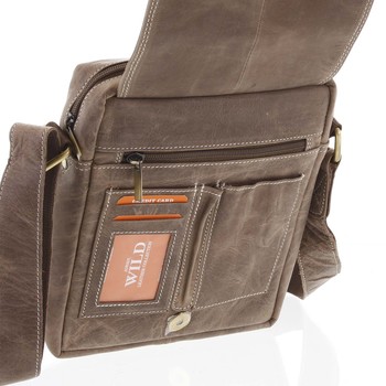 Pánska kožená crossbody taška taupe - WILD Yander