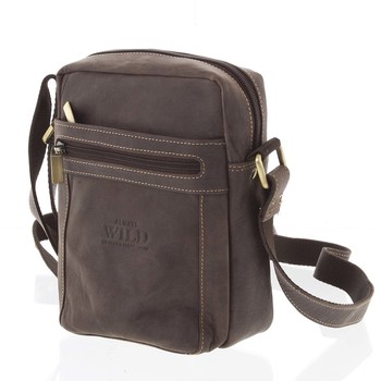 Pánska kožená crossbody taška tmavohnedá - WILD Abilio