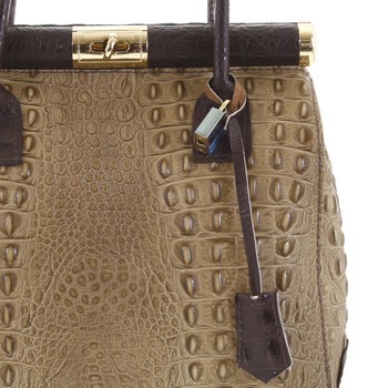 Luxusná dámska kožená kabelka do ruky béžová - ItalY Hyla Kroko
