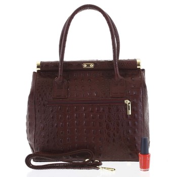 Luxusná dámska kožená kabelka do ruky bordová - ItalY Hyla Kroko