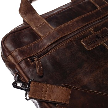 Veľká pánska kožená taška na notebook hnedá - Greenwood Experes