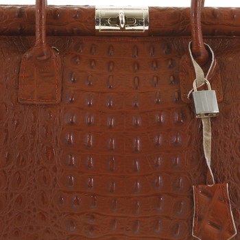 Luxusná dámska kožená kabelka do ruky tmavo červená - ItalY Hyla Kroko